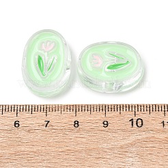 透明アクリルエナメルビーズ  花とオーバル  アクアマリン  23x17x9mm  穴：3.5mm&nbsp;OACR-N130-023-02