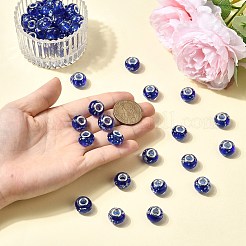 暗い手作りの蓄光スタイルランプワーク大きな穴ヨーロッパのビーズで光ります  シルバトーン真鍮コア  ロンデル  ブルー  14x9~10mm  穴：5mm&nbsp;LPDL-R007-02B