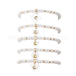 5шт 5 стиля браслеты из натуральной пресноводной ракушки с металлическими подвесками в виде кусочка луны&nbsp;BJEW-JB11688-2