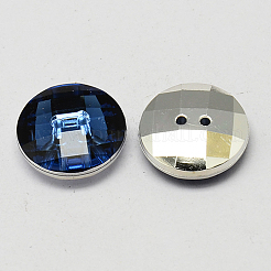 台湾アクリルラインストーンボタン  多面カット  2穴  ディスク  マリンブルー  11.5x4mm  穴：1mm&nbsp;BUTT-F022-11.5mm-17