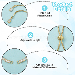 3 шт. латунный прозрачный кубический цирконий квадратный слайдер браслет изготовление&nbsp;BJEW-BBC0001-18