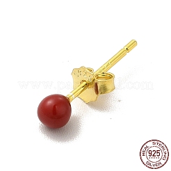 エナメルラウンドボールスタッドピアス  女性のためのゴールデン 925 スターリングシルバー ジュエリー  レッド  14.5x3mm  ピン：0.8mm&nbsp;EJEW-C020-01G-02