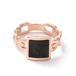 Anillo de dedo cuadrado de acrílico negro&nbsp;RJEW-D120-08RG