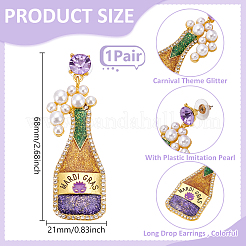 1 пара сережек-гвоздиков с подвесками в виде бутылки шампанского и винного цвета из цинкового сплава с блестками на карнавальной тематике EJEW-UN0002-75