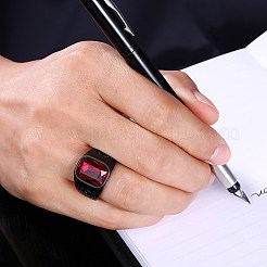 男性用ステンレススチールガラス指輪  ワイドバンドリング  レッド  ガンメタ色  usサイズ10（19.8mm）&nbsp;RJEW-BB29449-D-10