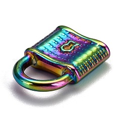 イオンプレーティング（IP）304ステンレスペンダント  南京錠  虹色  17.5x12.5x4mm  穴：5x7mm&nbsp;STAS-F249-41MC