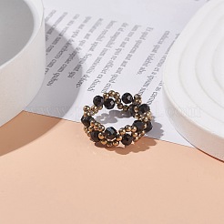 天然トパーズ クリスタル & ガラス シード ブレイド ビーズ フィンガー リング  女性のためのアクセサリーワイヤー ラップ ジュエリー  内径：18~22mm&nbsp;RJEW-JR00465-03