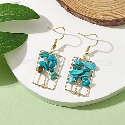 染色された天然ハウライトチップツリーダングルイヤリング  長方形の本物の18Kゴールドメッキ真鍮ドロップイヤリング、304ステンレススチールイヤリングピン付き  44x16.5~17mm&nbsp;EJEW-JE05734-01