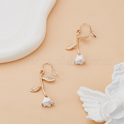 1 пара серег-подвесок с эмалью из цинкового сплава в форме цветка розы&nbsp;EJEW-LP0009-13