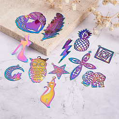 48 pièce 12 styles 201 pendentifs en filigrane d'acier inoxydable&nbsp;STAS-FW0001-17