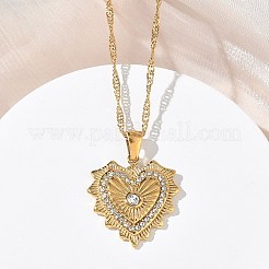 女性用304ステンレススチールラインストーンペンダントネックレス  ハート  18.31インチ（46.5cm）&nbsp;NJEW-B150-01G-02