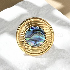 Плоские круглые перстни из ракушки пауа из нержавеющей стали 304 для женщин&nbsp;RJEW-G346-05G-01