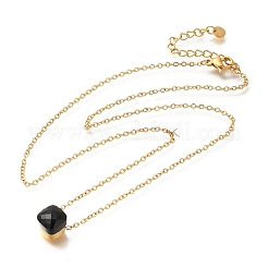 Placcatura ionica (ip) 304 acciaio inossidabile pavé di vetro quadrato pendente catena cavo collane per le donne&nbsp;NJEW-F328-16G-03