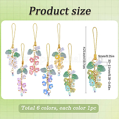 ガラス＆アクリル携帯ストラップ 6色 6個  プラスチックモバイル防塵プラグ付き  花  ゴールドカラー  ミックスカラー  107mm  1個/スタイル&nbsp;HJEW-SC0002-90