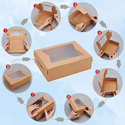 Boîtes-cadeaux de stockage de papier kraft rectangulaire avec fenêtre visible claire&nbsp;CON-WH0095-89