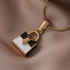 Женские ожерелья с подвеской в виде сумки из нержавеющей стали 304 с белой и черной эмалью&nbsp;ZO0071