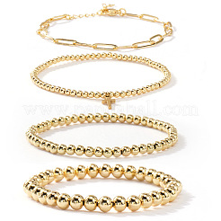 Регулируемый браслет ручной работы из латунных круглых бусин&nbsp;TC8995