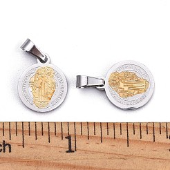 Placcatura sotto vuoto pvd piatto rotondo con san benito e parola 304 ciondoli in acciaio inossidabile&nbsp;STAS-I036-03B