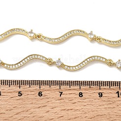 Женские цепочки из латуни с микропаве из прозрачных кубических цирконий и волнообразными звеньями&nbsp;NJEW-B157-22G