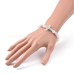 Сплав горный хрусталь религия крест браслеты&nbsp;BJEW-JB09096