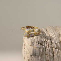 Плоские круглые латунные браслеты-манжеты и кольца с микропаве из прозрачных кубических цирконий&nbsp;FS-WGF0D2F-06