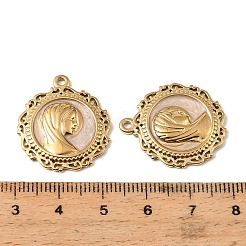 304ステンレススチールエナメルペンダント  フラットラウンド、女性用チャーム付き  18KGP本金メッキ  イオンプレーティング（ip）  ビスク  25x22x3mm  穴：1.6mm&nbsp;STAS-I371-22G-02