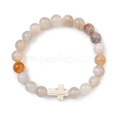 Natürliche Kirschblütenachat- und synthetische Türkis-Kreuz- und runde Perlenarmbänder zum Stretch für Damen und Herren&nbsp;BJEW-JB13926-01