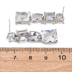 Прямоугольные серьги-гвоздики из латуни с микропаве и цирконием&nbsp;EJEW-C174-06P