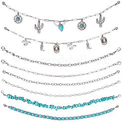 8 шт. 8 стиля ковбойской тематики синтетическая бирюза и цепочка для бейсболки из нержавеющей стали 304&nbsp;HJEW-SC0002-41