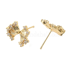 Фурнитура для сережек-гвоздиков из латуни с микропаве и прозрачными кубическими циркониями в форме бантика&nbsp;KK-G553-08G