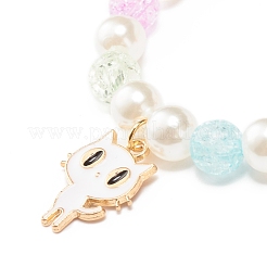 Bonbonfarbenes rundes elastisches Perlenarmband mit Emaille-Anhänger für Kinder&nbsp;BJEW-JB07637