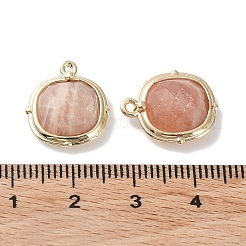 天然石ミックスストーンペンダント  ファセットスクエアチャーム  金メッキ真鍮エッジループ付き  16x14x5mm  穴：2mm&nbsp;G-G012-09C