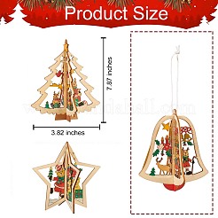 9 pièces 3 styles ornements de formes mélangées de noël en bois&nbsp;DIY-SZ0003-41