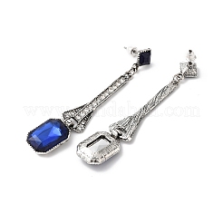 ラインストーン長方形ダングルスタッドピアス  女性用アンティークシルバー合金ロングドロップイヤリング  サファイア  80mm  ピン：0.8mm&nbsp;EJEW-D054-01AS-04