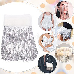 Лента из полиэстера с бахромой и бахромой из ПВХ с пайетками и блестками&nbsp;DIY-WH0308-297A