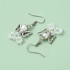 ガラスダングルピアス  合金ビーズと304ステンレススチールのピアスフック付き  天使  透明  44~45x18mm&nbsp;EJEW-MZ00319-05