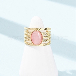 Кольца-манжеты «кошачий глаз» из нержавеющей стали 304 со стеклянными вставками для женщин&nbsp;RJEW-K309-40F