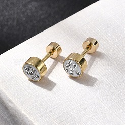 Плоские круглые серьги-гвоздики из нержавеющей стали 304 EJEW-F396-03G-01