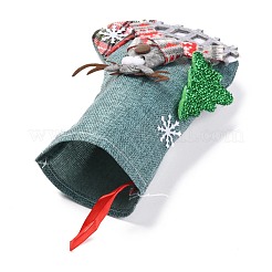クリスマスの靴下をぶら下げ布  チェック柄  キャンディーギフトバッグ  クリスマスツリーの装飾用  クリスマスのトナカイ/鹿/鹿と雪の結晶  空色  220x160x18mm&nbsp;HJEW-B003-10