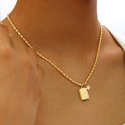 Collares con colgante de placa de identificación de acero inoxidable 304 con estampado de tartán y estrella para mujer&nbsp;WG5400A-01