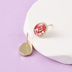 Овальные серьги-гвоздики из латуни с эмалью&nbsp;EJEW-I322-04G