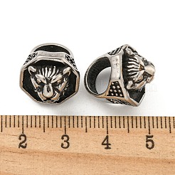 316サージカルステンレススチール製大穴ビーズ  ライオンヘッド  アンティークシルバー  15x14x8mm  穴：9mm&nbsp;STAS-Q326-05AS-02