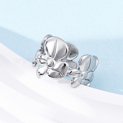 304ステンレススチールカフリング  花  ステンレス鋼色  15.5mm  内径: 調節可能&nbsp;RJEW-D306-25P