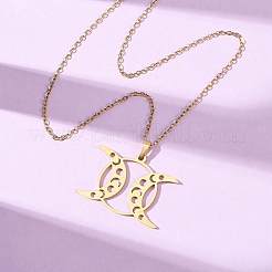 Collane con catena a maglia fine e ciondolo a tripla luna in acciaio inossidabile 304 per uomo e donna&nbsp;NJEW-K308-01D-G