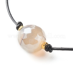Energy pearl lustre plateado ágata natural pulsera de cuentas redondas facetadas&nbsp;BJEW-JB06749-01