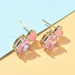 Серьги-гвоздики в форме сердца из латуни с кубическим цирконием EJEW-A132-05G