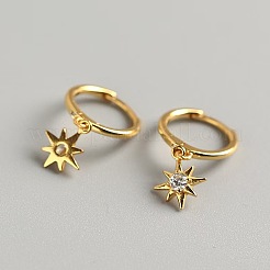 Стильные серьги-кольца из стерлингового серебра s925 с прозрачными кубическими цирконами в форме звезд HG5776-1