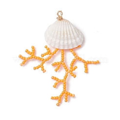 Большие подвески из стеклянных бусин и ракушек&nbsp;PALLOY-MZ01152-03