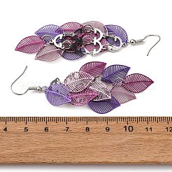 Серьги-подвески в форме листьев из нержавеющей стали 430 EJEW-A137-08P-01