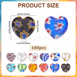 100 шт. бусины миллефиори ручной работы в форме сердца LAMP-ME0001-09